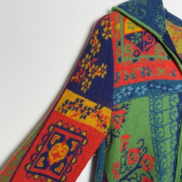 IVKO Bohemian Patchwork Knit Long Hooded Cardigan Sweater Jacket Womens M - Picture 3 of 9